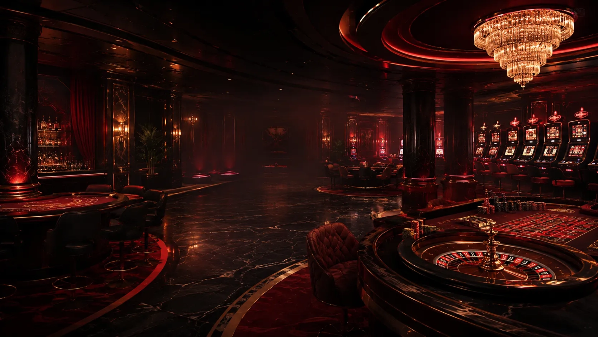 Mafiacasino Canada – luxury casino hall with neon lights and gaming tables